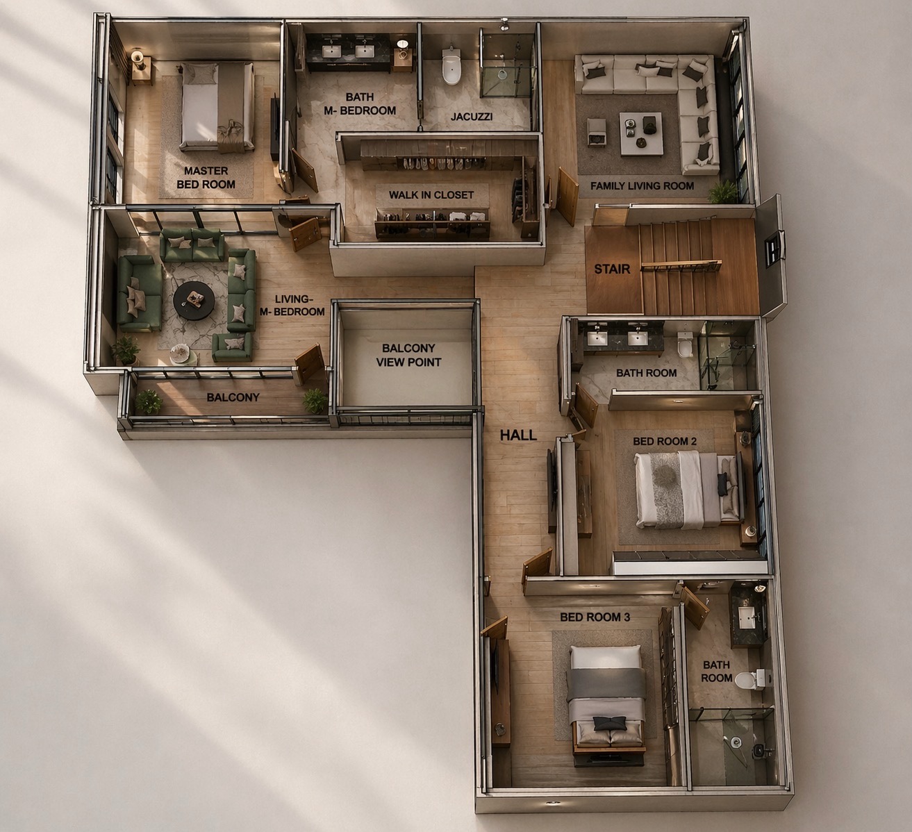 L-Shaped Villa upper floor plan
