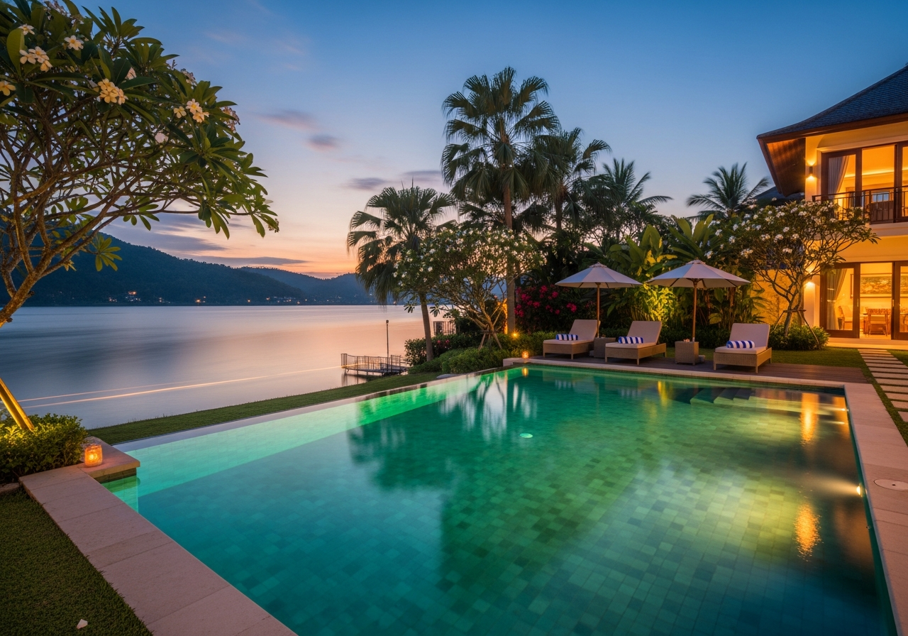 Luxury pool overlooking the lake