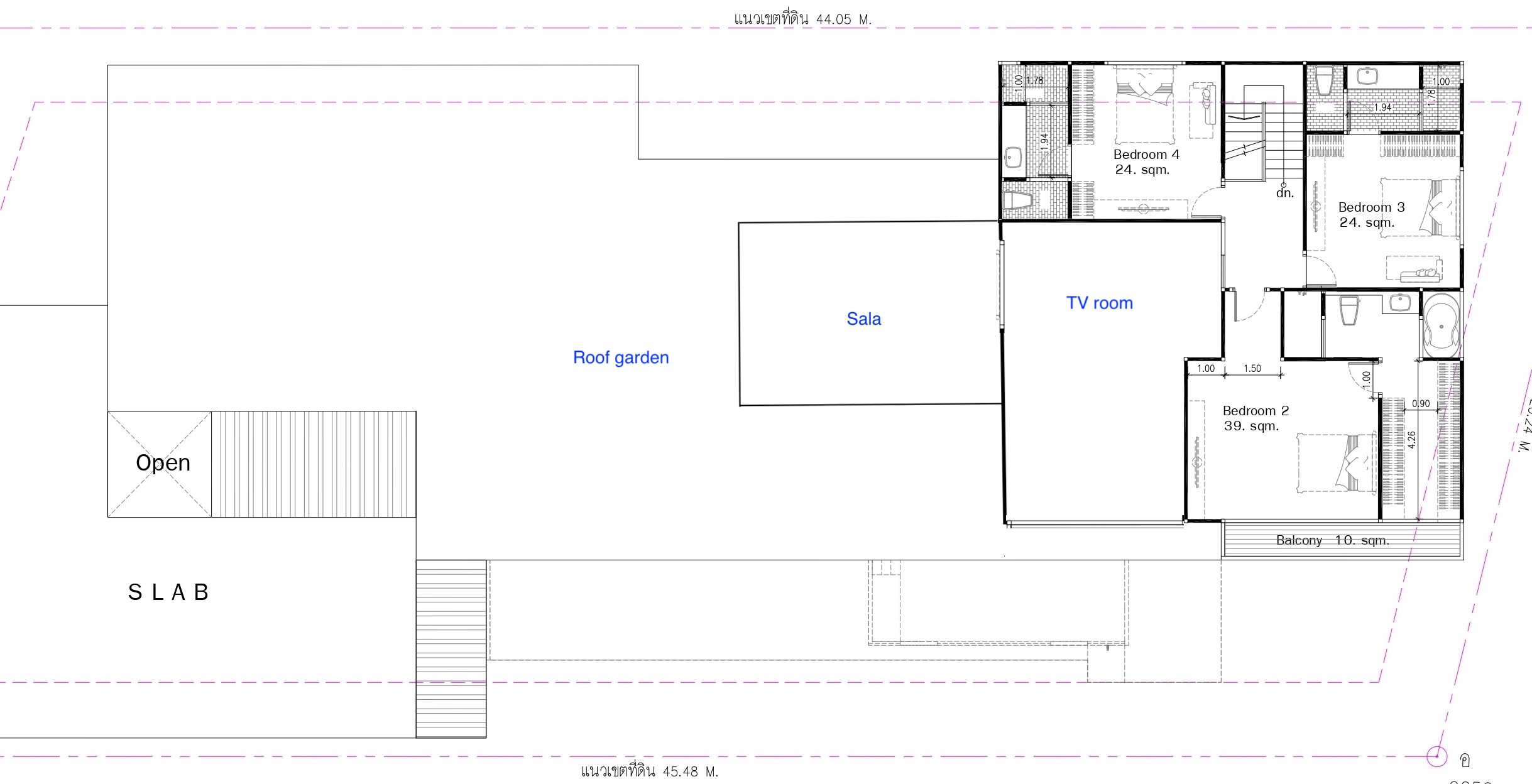 Villa Koh first floor plan — three bedrooms and balcony